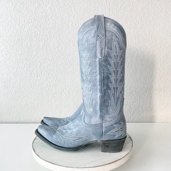 Lane LEXINGTON Womens Cowboy Boots 7.5 Blue Western Cowgirl Mid Calf Pointed Toe - Picture 4 of 11